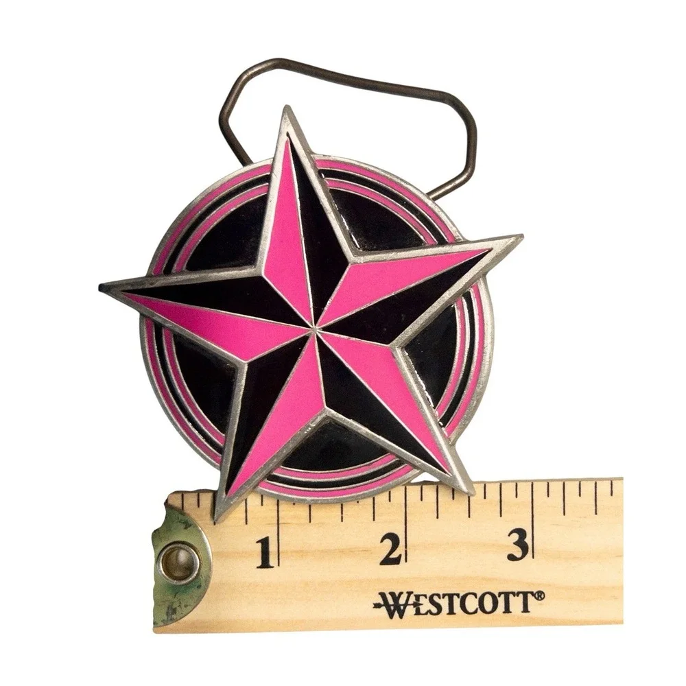 Vintage Y2k Rockstar Belt Buckle Western Rock Skater Pink And‎ Black Biker